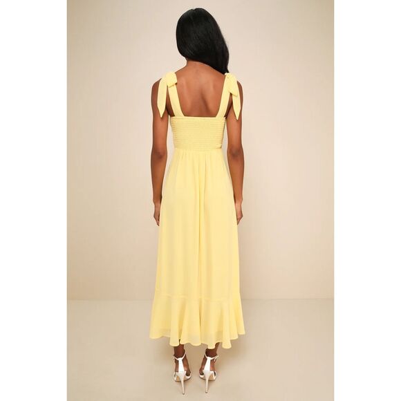 Lulus Summer Invite Yellow Tie-Strap Tiered Midi Dress Size XS NWT - Picture 4 of 11